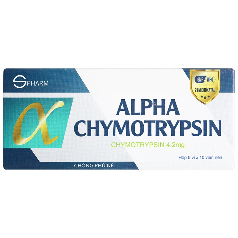 Alphachymotrypsin 4.2mg S.Pharm giúp giảm phù nề sau chấn thương, phẫu thuật hoặc bỏng (5 vỉ x 10 viên) - 1